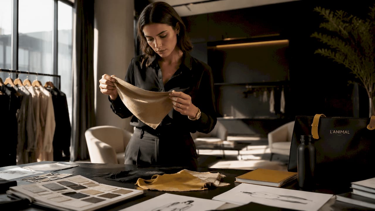 Engineer inspecting quality swimwear fabric