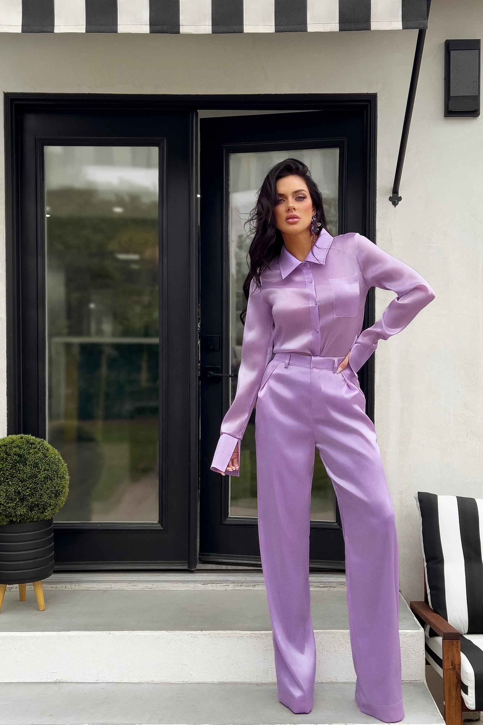 IRIDESCENT FLUID DOUBLE FACED WIDE LEG PANT - L'ANIMAL CO